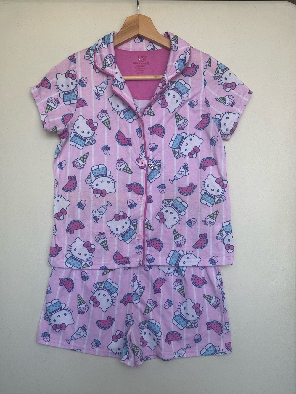 Hello Kitty Pink & Light Blue Short Sleeve Pajama Set with Ice Cream Print